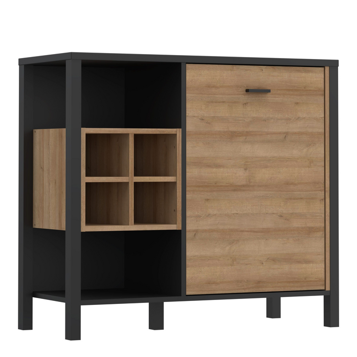 Upminster Rock Storage/Display Chest in Matt Black/Riviera Oak | Dining Cabinet | Dining Cabinets