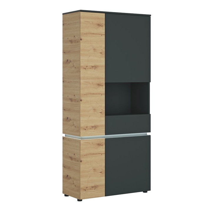 Ecclesfield 4 Door Tall Display Cabinet RH (including LED lighting) in Platinum and Oak | Dining Cabinet | Dining Cabinets