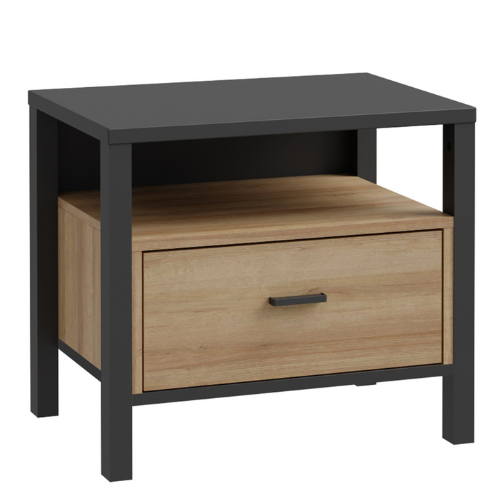 Upminster Bedside in Matt Black/Riviera Oak | Bedside Cabinet | Bedside Cabinets | Bedroom Cabinet