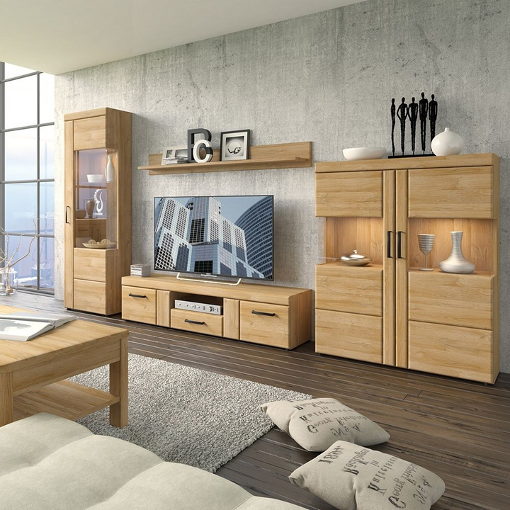 Pontypridd Tall Glazed Display Cabinet (RH) in Grandson Oak | Dining Cabinet | Dining Cabinets