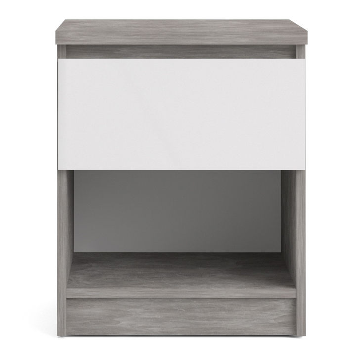 Brook Bedside 1 Drawer 1 Shelf in Concrete and White High Gloss | Bedside Cabinet | Bedside Cabinets | Bedroom Cabinet