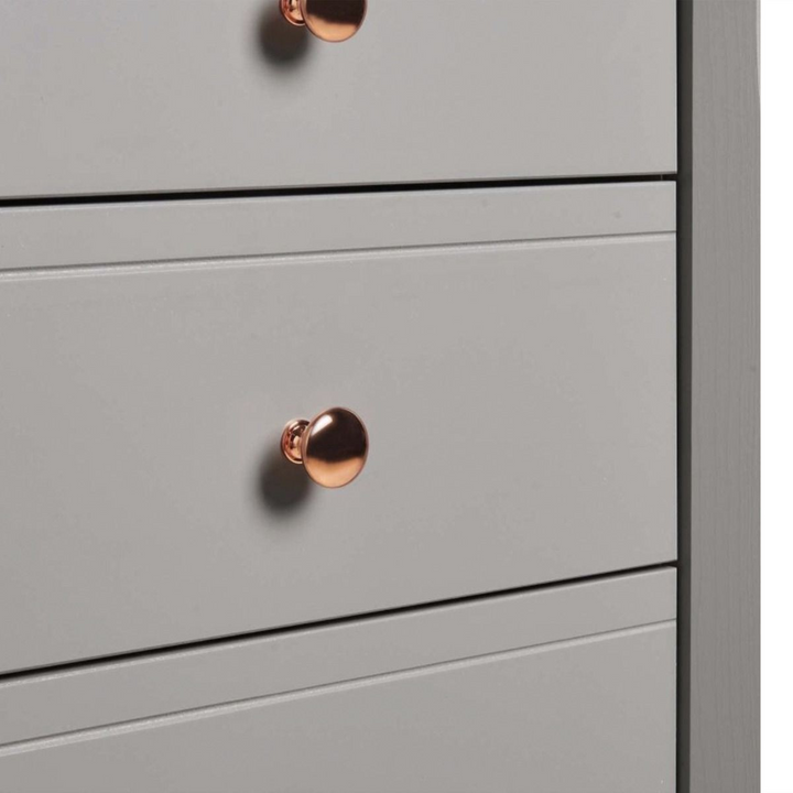 Rhyl 5 Drawer Narrow in Folkestone Grey with Rose Gold Colour Handles | Chest of Drawers | Drawers 