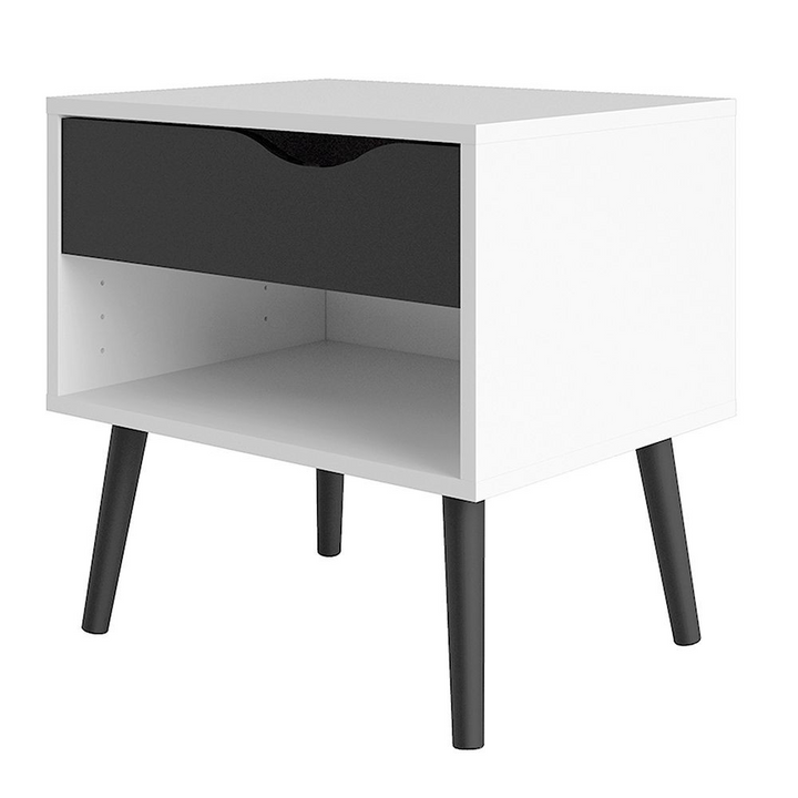 Luton Bedside 1 Drawer in White and Black Matt | Bedside Cabinet | Bedside Cabinets | Bedroom Cabinet