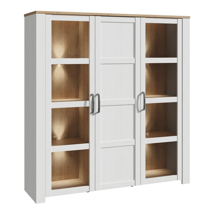 Hitchin 3 Door Large Display Cabinet in Riviera Oak/White | Dining Cabinet | Dining Cabinets