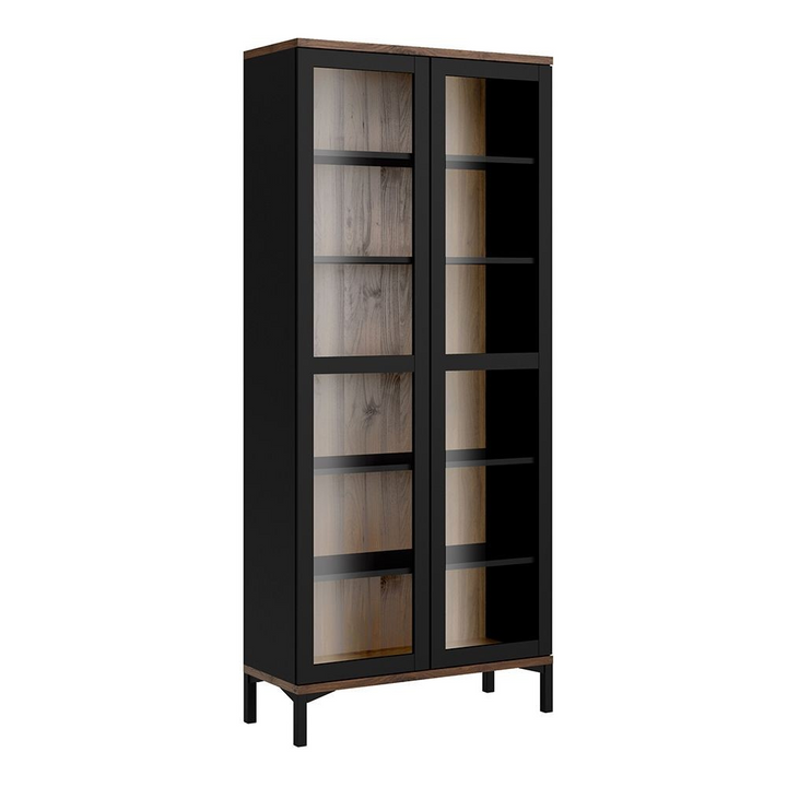 Spalding Display Cabinet Glazed 2 Doors in Black and Walnut | Dining Cabinet | Dining Cabinets