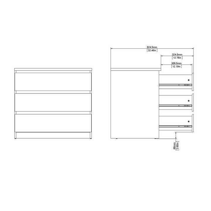 Brook Chest of 3 Drawers in White High Gloss | Chest of Drawers | Drawers 