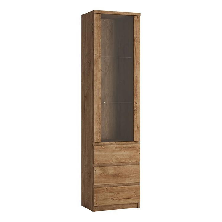 Prestwich Tall Narrow 1 Door 3 Drawer Glazed Display Cabinet in Oak| Dining Cabinet | Dining Cabinets