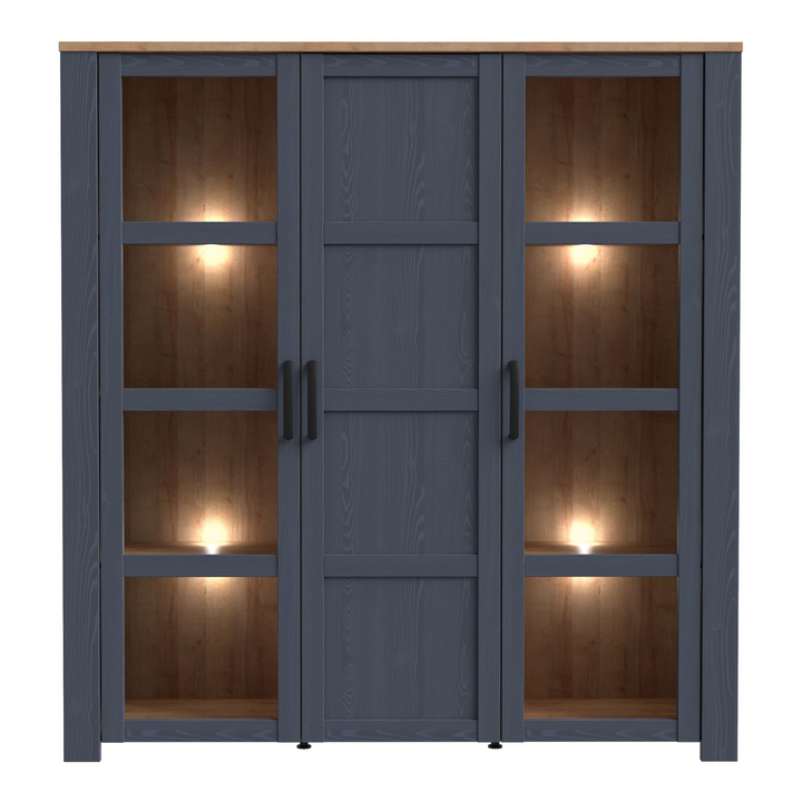 Hitchin 3 Door Large Display Cabinet in Riviera Oak/Navy | Dining Cabinet | Dining Cabinets