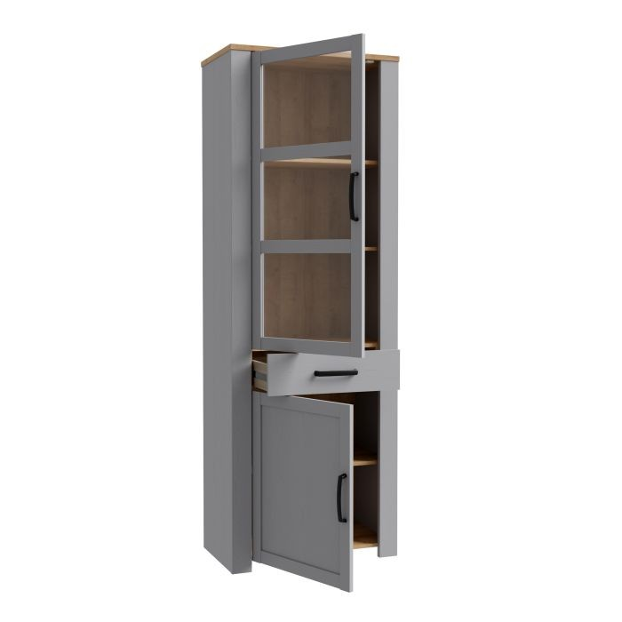 Hitchin 2 Door 1 Drawer Narrow Display Cabinet in Riviera Oak/Grey Oak | Dining Cabinet | Dining Cabinets