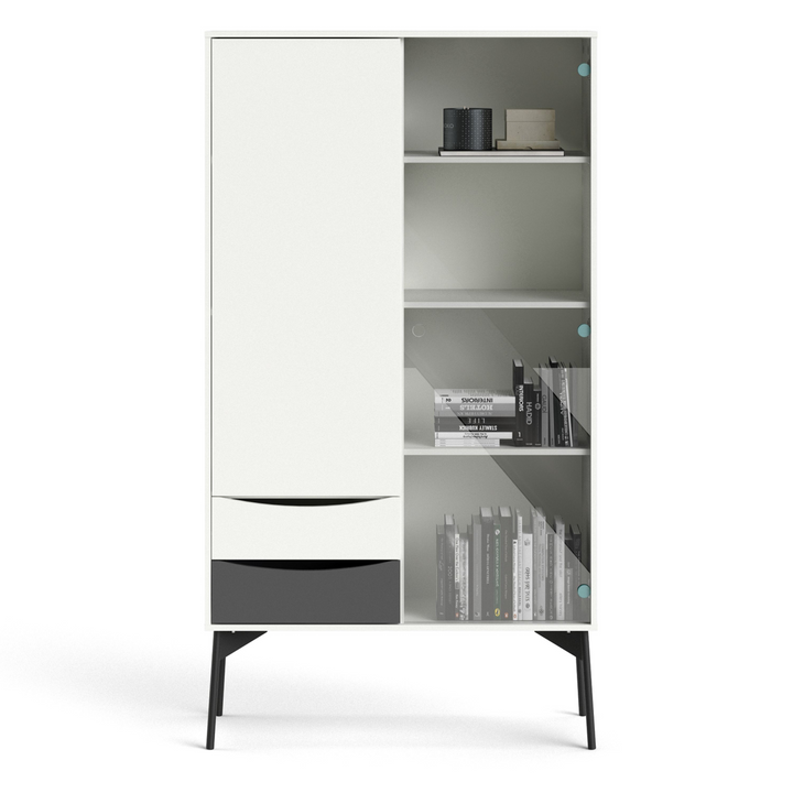 Rutherglen China Cabinet 1 Door 1 Glass Door 2 Drawers in Grey and White | Dining Cabinet | Dining Cabinets