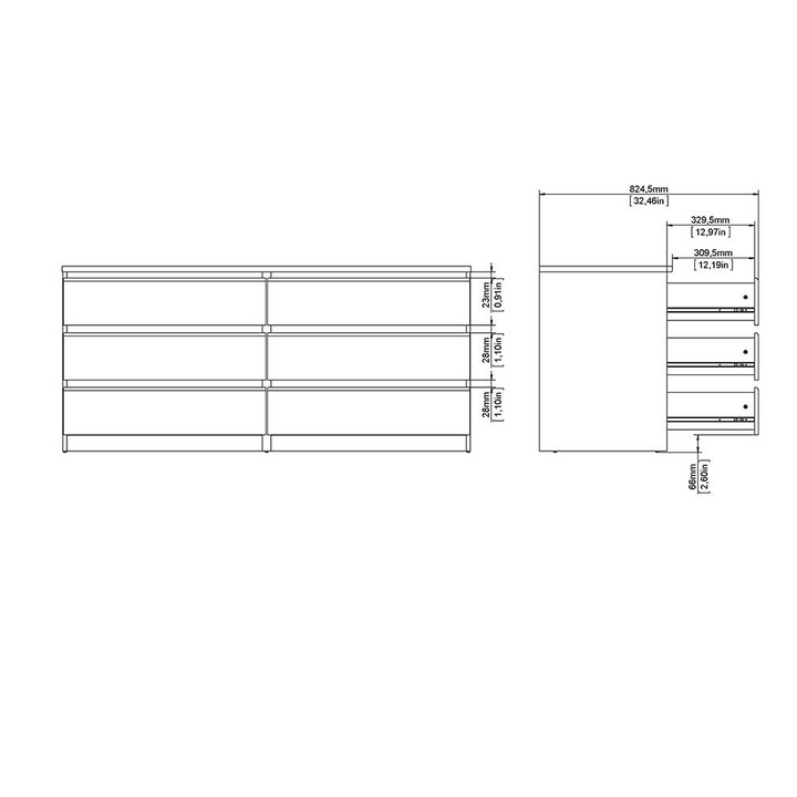 Brook Wide Chest of 6 Drawers (3+3) in Black Matt | Chest of Drawers | Drawers 