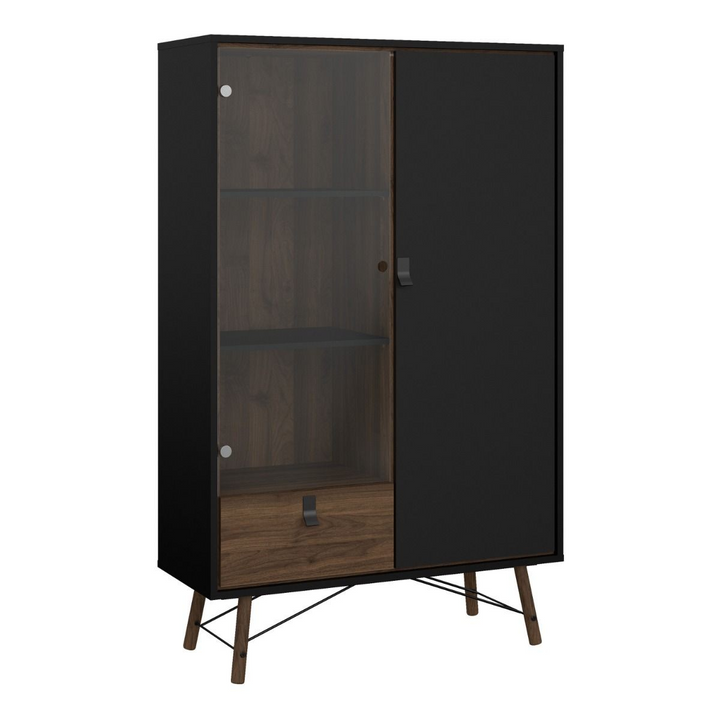 Moubray China Cabinet 1 Door 1 Glass Door 1 Drawer in Matt Black Walnut | Dining Cabinet | Dining Cabinets