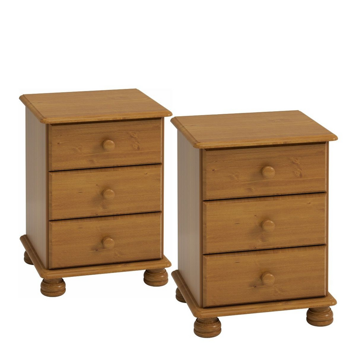 Consett 3 Drawer Bedside in Pine (Package of 2.) | Bedside Cabinet | Bedside Cabinets | Bedroom Cabinet