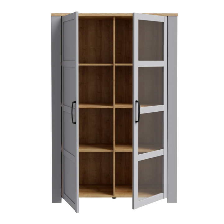 Hitchin 2 Door Display Cabinet in Riviera Oak/Grey Oak | Dining Cabinet | Dining Cabinets