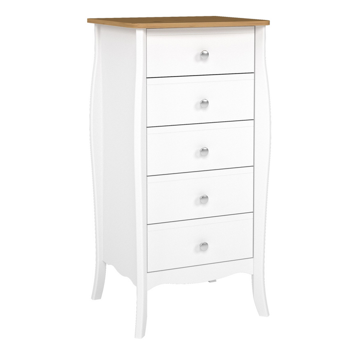 Rhyl 5 Drawer Narrow in Pure White Iced Coffee Lacquer | Chest of Drawers | Drawers 