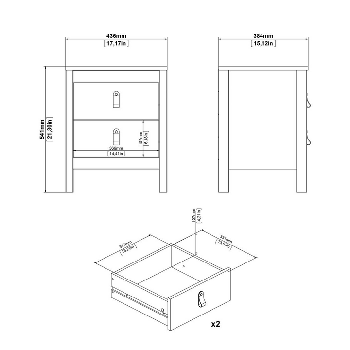 Droitwich Bedside Table 2 Drawers in Matt Black | Bedside Cabinet | Bedside Cabinets | Bedroom Cabinet