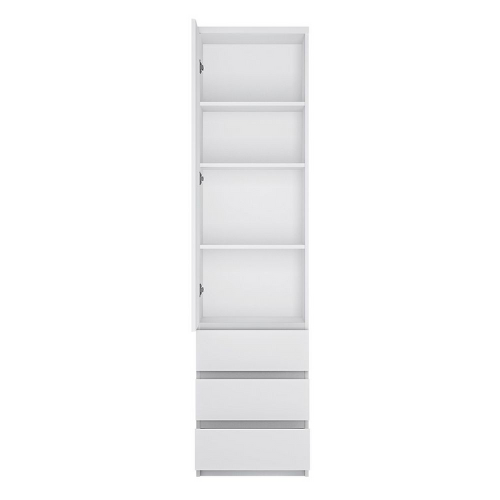 Prestwich Tall Narrow 1 Door 3 Drawer Cupboard in White | Dining Cabinet | Dining Cabinets