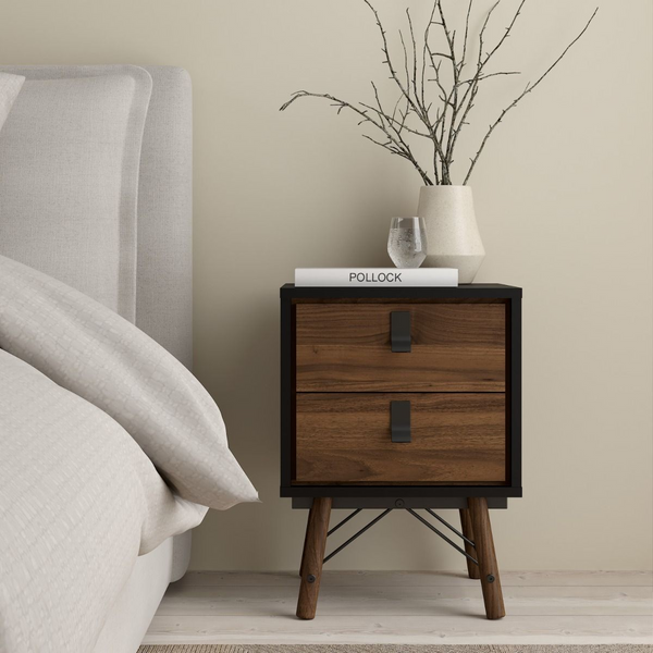 Moubray Bedside Cabinet 2 Drawer in Matt Black Walnut | Bedside Cabinet | Bedside Cabinets | Bedroom Cabinet