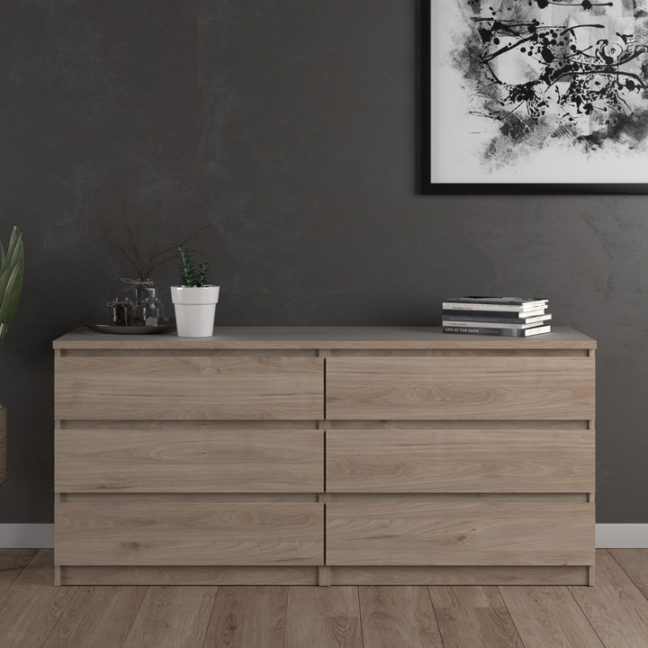 Brook Wide Chest of 6 Drawers (3+3) in Jackson Hickory Oak | Chest of Drawers | Drawers 