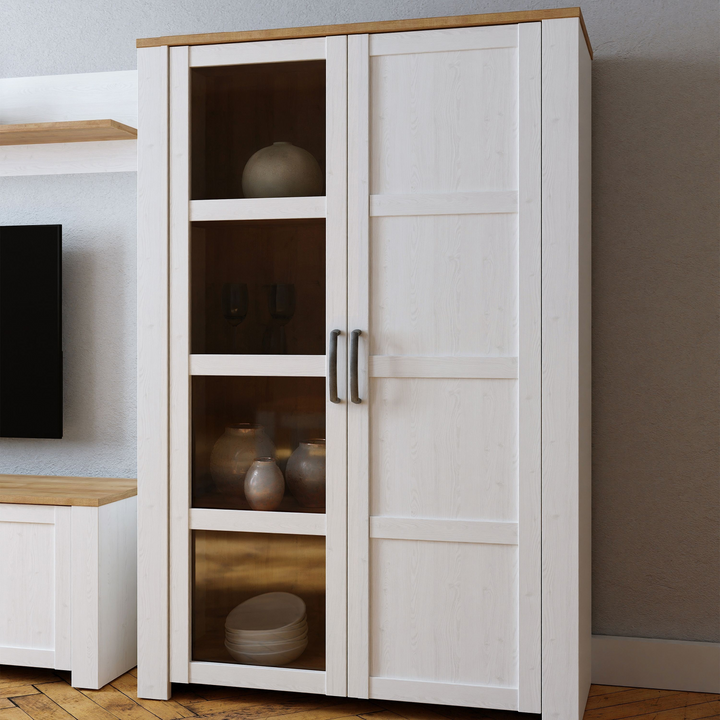 Hitchin 2 Door Display Cabinet in Riviera Oak/White | Dining Cabinet | Dining Cabinets