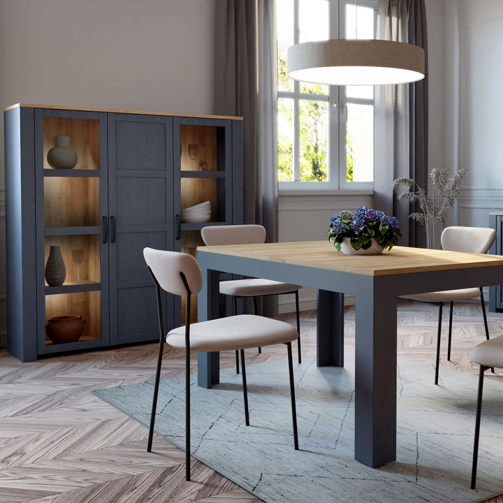 Hitchin 3 Door Large Display Cabinet in Riviera Oak/Navy | Dining Cabinet | Dining Cabinets