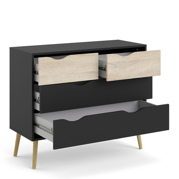 Luton Chest of 4 Drawers in Black and Oak | Chest of Drawers | Drawers 