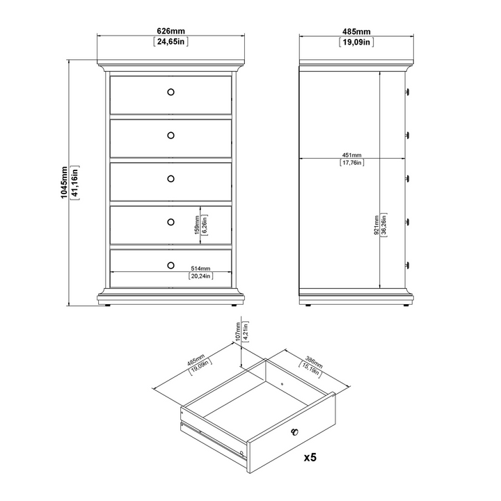 Solihull Chest 5 Drawers in Matt Grey | Chest of Drawers | Drawers 