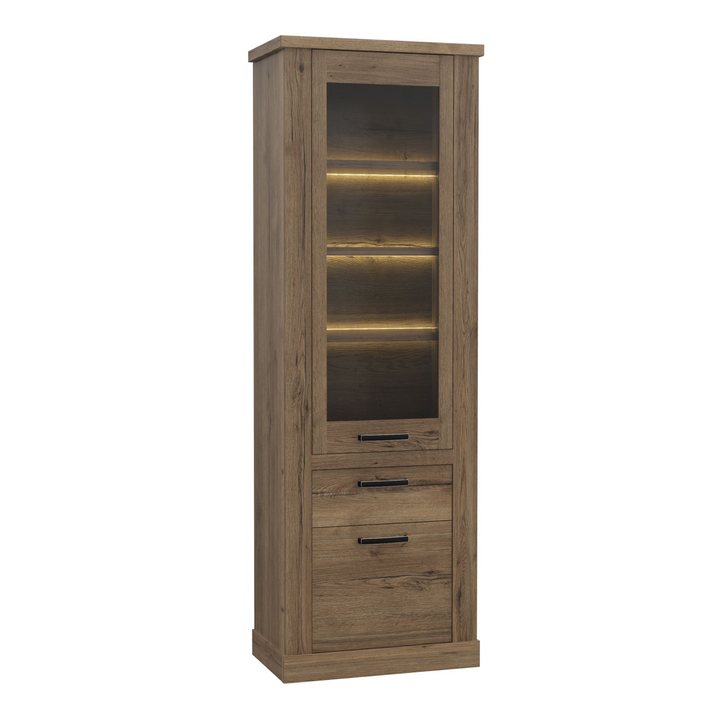 Chichester 2 Door 1 Drawer 3 Shelve Narrow Display Cabinet in Tabak Oak | Dining Cabinet | Dining Cabinets