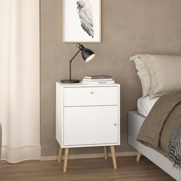 Broadstairs Nightstand 1 Door + 1 Drawer White | Bedside Cabinet | Bedside Cabinets | Bedroom Cabinet