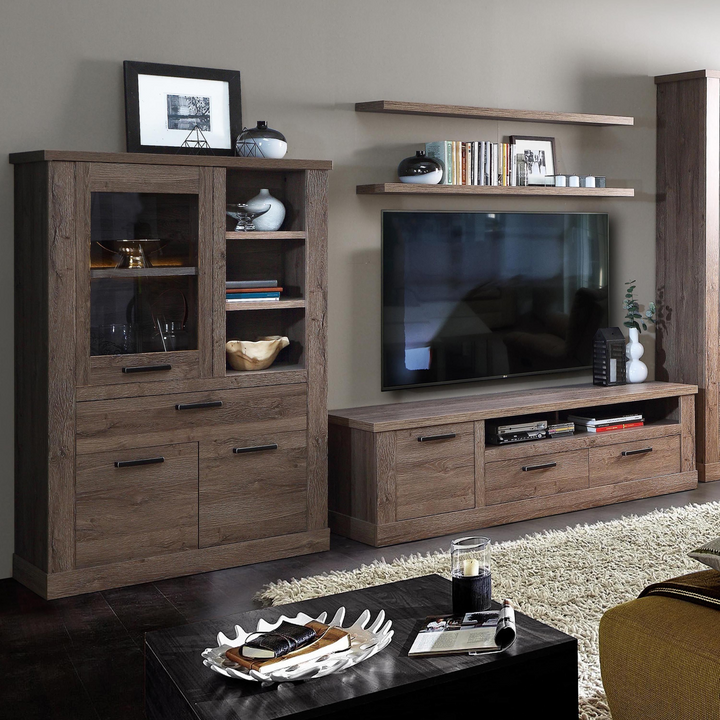 Chichester 1 Door 1 Drawer 3 Shelve Display Cabinet in Tabak Oak | Dining Cabinet | Dining Cabinets