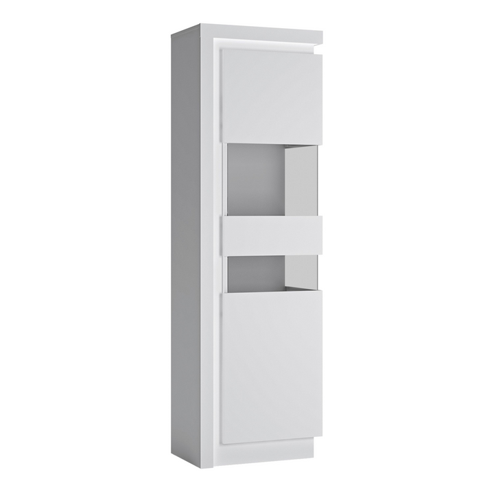 Earley Tall Narrow Display Cabinet (RHD) (including LED lighting) in White and High Gloss | Dining Cabinet | Dining Cabinets