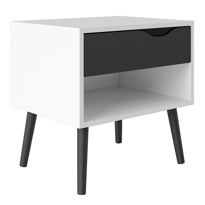 Luton Bedside 1 Drawer in White and Black Matt | Bedside Cabinet | Bedside Cabinets | Bedroom Cabinet