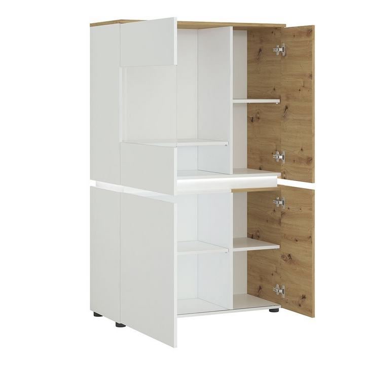 Ecclesfield 4 Door Low Display Cabinet (including LED lighting) in White and Oak | Dining Cabinet | Dining Cabinets