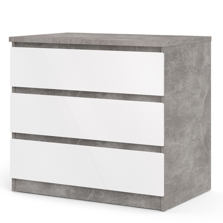 Brook Chest of 3 Drawers in Concrete and White High Gloss | Chest of Drawers | Drawers 