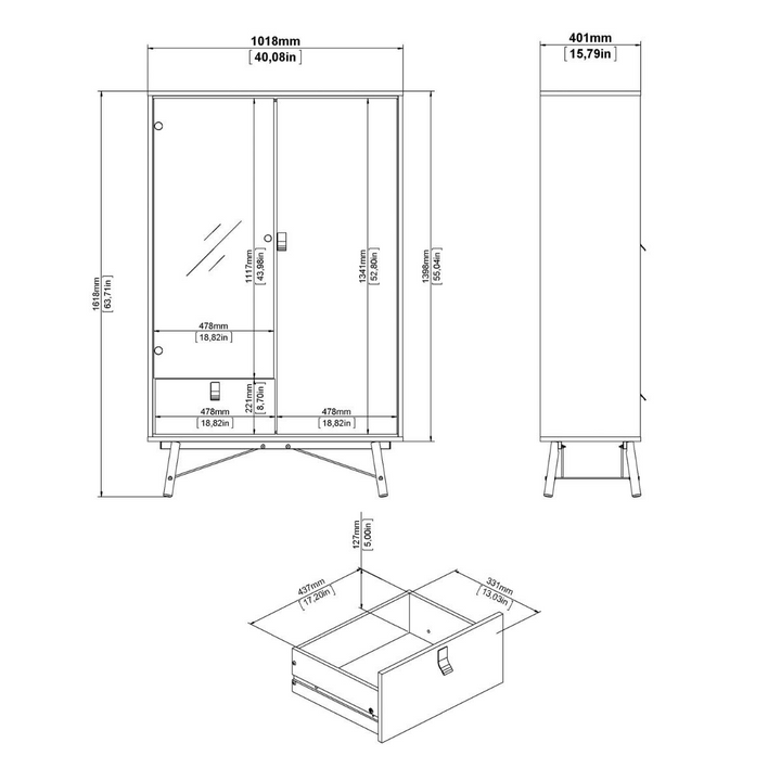 Moubray China Cabinet 1 Door 1 Glass Door 1 Drawer in Matt White | Dining Cabinet | Dining Cabinets