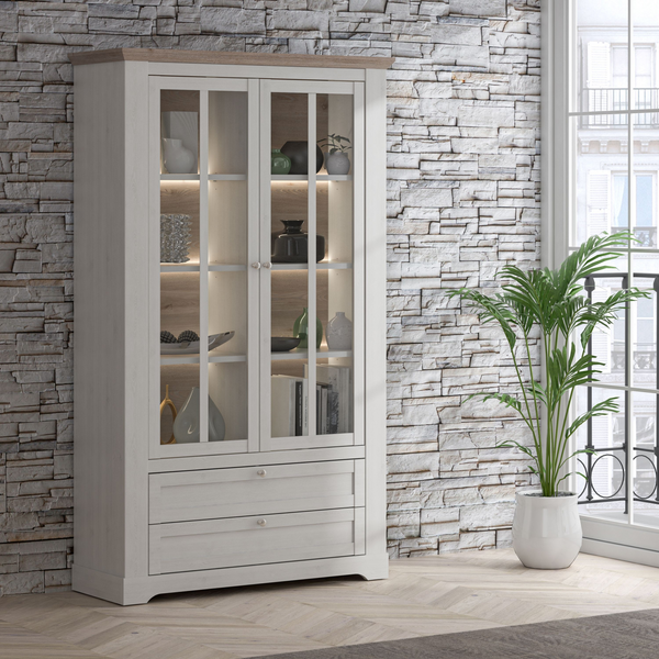 Darwen Display Cabinet in Snowy Oak/Oak Nelson | Dining Cabinet | Dining Cabinets