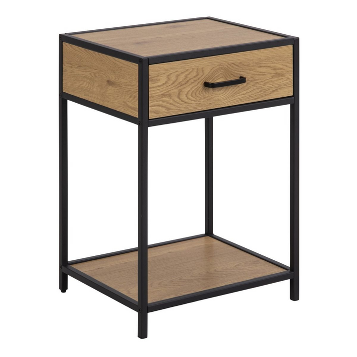 Arnold Bedside Table with 1 Drawer in Black & Oak | Bedside Cabinet | Bedside Cabinets | Bedroom Cabinet