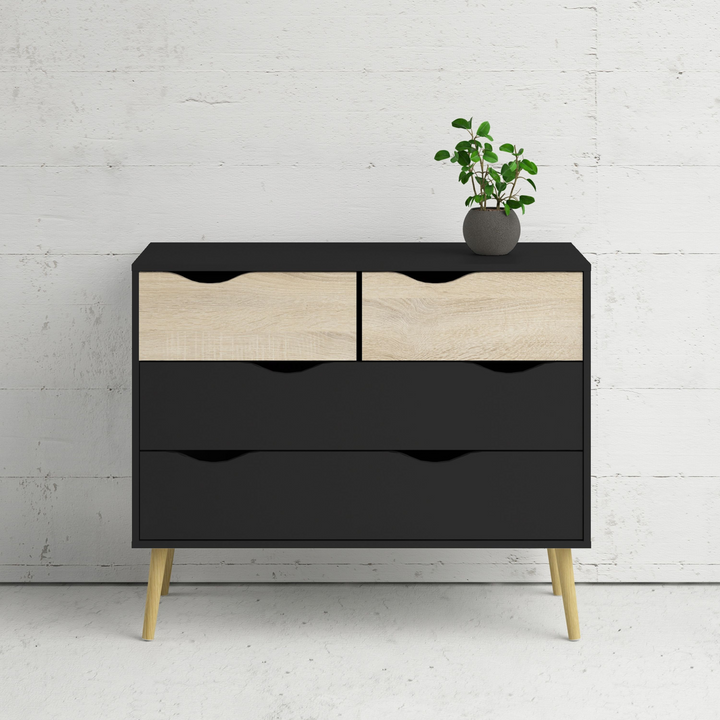 Luton Chest of 4 Drawers in Black and Oak | Chest of Drawers | Drawers 