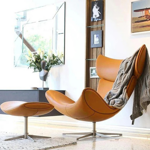 Rochdale Chair And Ottoman, Brown with Star Base | Arm Chair | Comfort Chair 