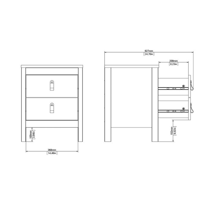 Bournville Bedside Table 2 Drawers in Matt Black | Bedside Cabinet | Bedside Cabinets | Bedroom Cabinet