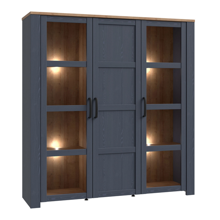 Hitchin 3 Door Large Display Cabinet in Riviera Oak/Navy | Dining Cabinet | Dining Cabinets