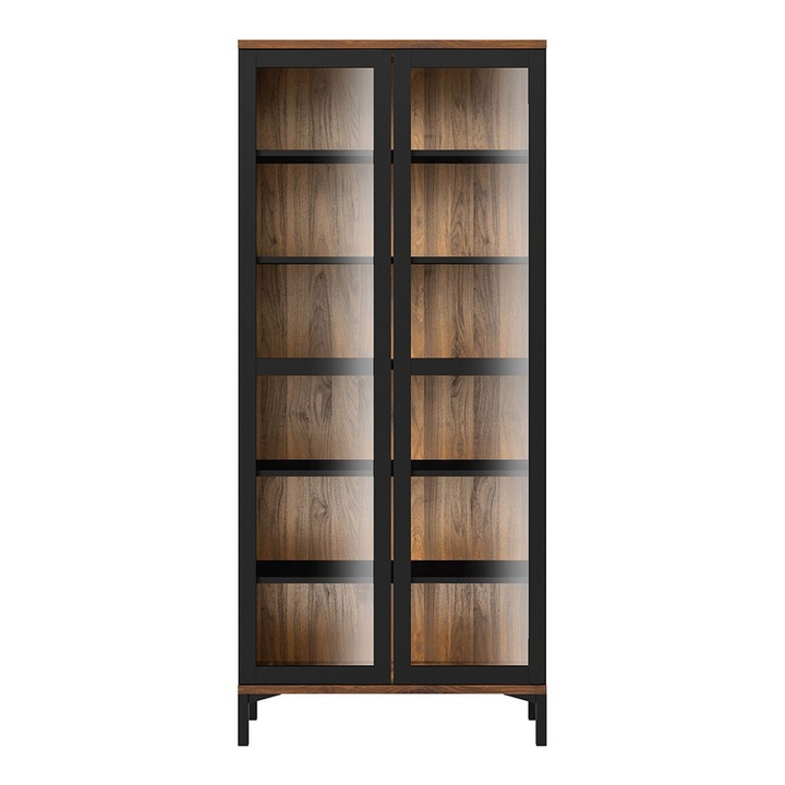 Spalding Display Cabinet Glazed 2 Doors in Black and Walnut | Dining Cabinet | Dining Cabinets