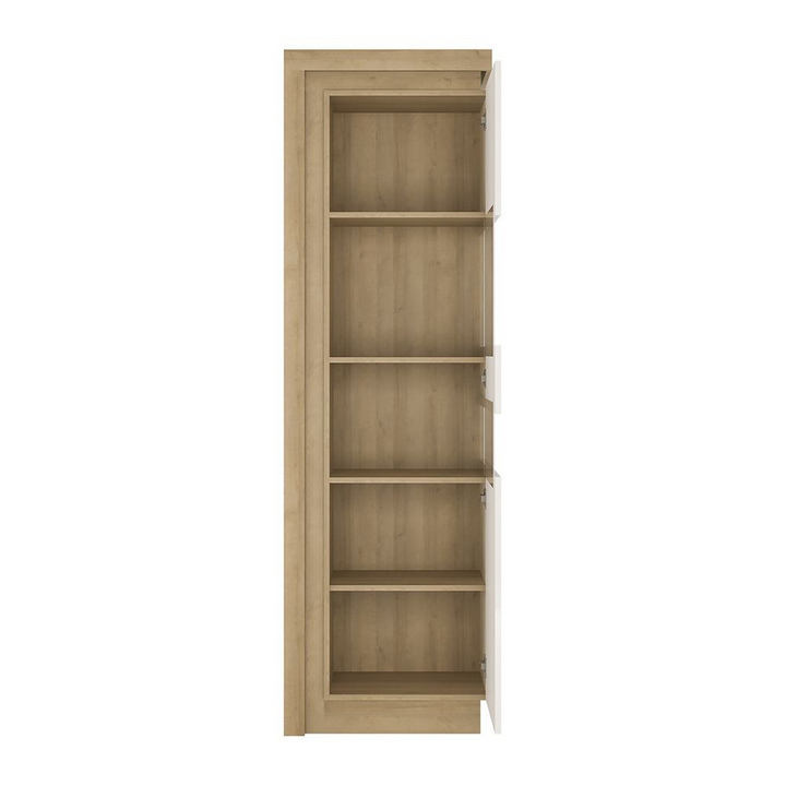 Earley Tall Narrow Display Cabinet (RHD) in Riviera Oak/White High Gloss | Dining Cabinet | Dining Cabinets