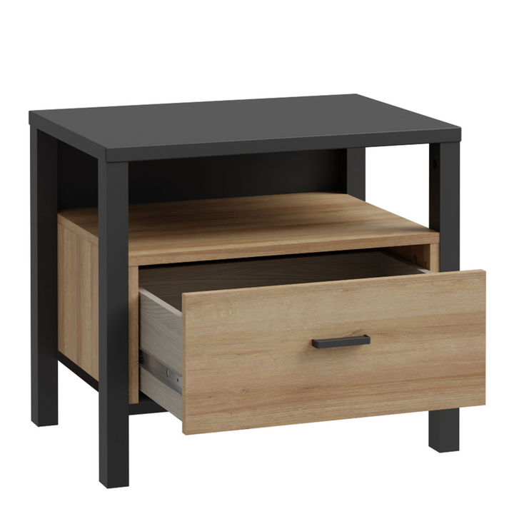 Upminster Bedside in Matt Black/Riviera Oak | Bedside Cabinet | Bedside Cabinets | Bedroom Cabinet