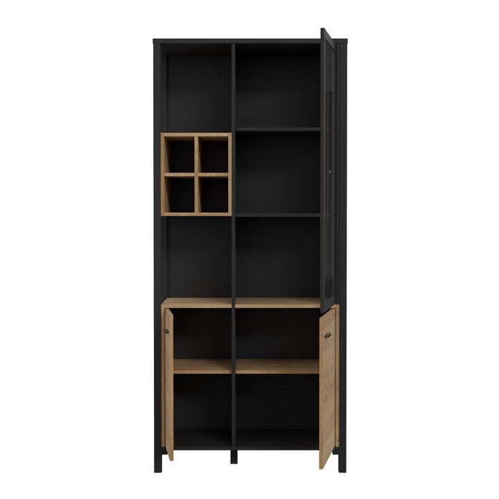 Upminster Rock Display Cabinet in Matt Black/Riviera Oak | Dining Cabinet | Dining Cabinets