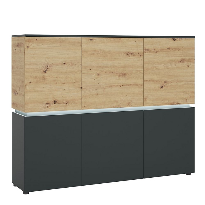 Ecclesfield 6 Door Cabinet (including LED lighting) in Platinum and Oak | Dining Cabinet | Dining Cabinets