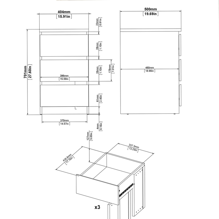 Brook Bedside 3 Drawers in Jackson Hickory Oak | Bedside Cabinet | Bedside Cabinets | Bedroom Cabinet