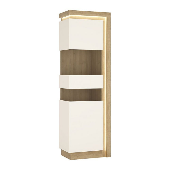 Earley Tall Narrow Display Cabinet (LHD) in Riviera Oak/White High Gloss | Dining Cabinet | Dining Cabinets