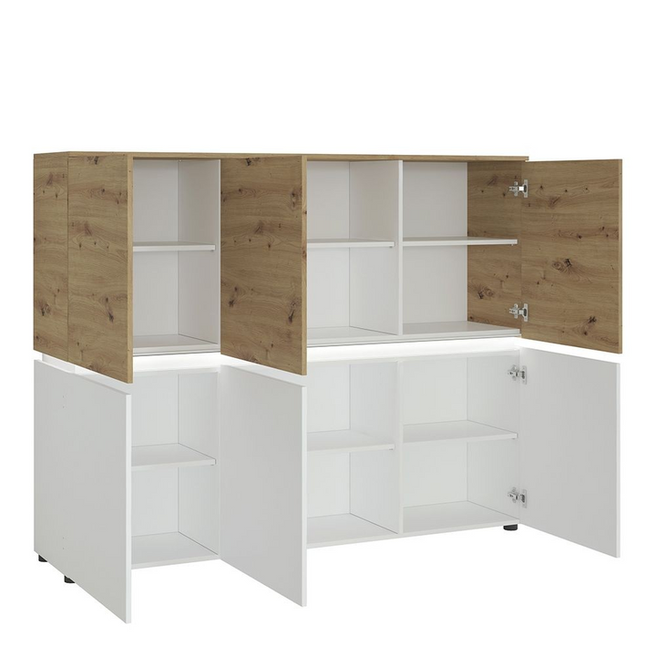 Ecclesfield 6 Door Cabinet (including LED lighting) in White and Oak | Dining Cabinet | Dining Cabinets