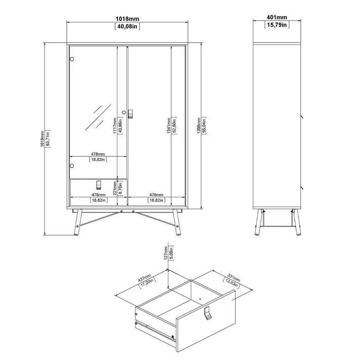 Moubray China Cabinet 1 Door 1 Glass Door 1 Drawer in Matt Black Walnut | Dining Cabinet | Dining Cabinets